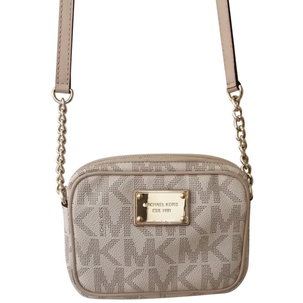 Michael Kors Cream and Tan Signature Small Crossbody Purse